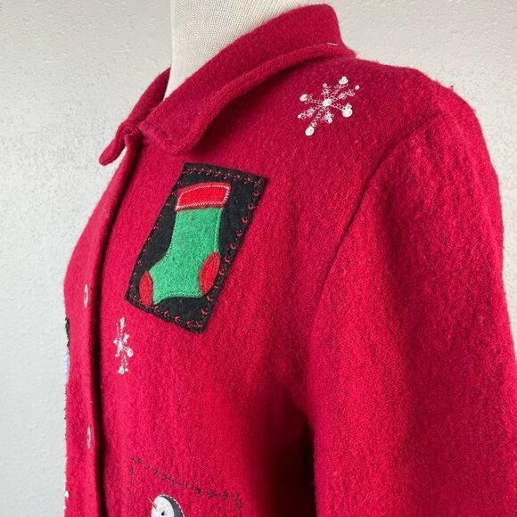 Alfred Dunner Red Wool Holiday Button Down Jacket Size S EUC - Picture 4 of 6